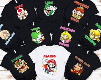 Super Mario Familie Shirt,Super Mario Charakter Shirt,Super Mario Geburtstagsparty Shirt,Mario & Friends Party Shirt,Personalisierte Mario Shirt