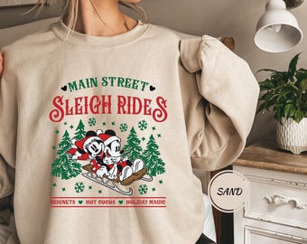 Main Street Sleigh Rides Sweatshirt, Disney Family Christmas Tee, Mickey Minnie Santa 2024 Shirt, Mickey's Very Merry Christmas Tee