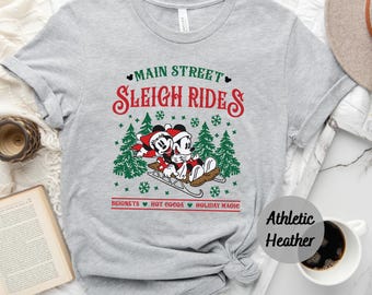 Main Street Sleigh Rides Shirt, Disney Family Christmas Tee, Mickey Minnie Santa 2024 Shirt, Mickey's Very Merry Christmas Tee
