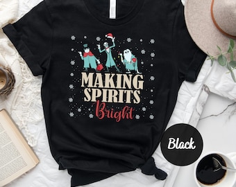 Making Spirits Bright Hitchhiking Ghosts Shirt, Goofy Merry Christmas Haunted Mansion Sweatshirt, Family Matching Halloween T-shirt