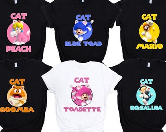 Super Mario Cat Family Shirt,Super Mario Character Shirt,Super Mario Birthday Party Shirt,Mario & Friends Party Shirt,Personalized Mario