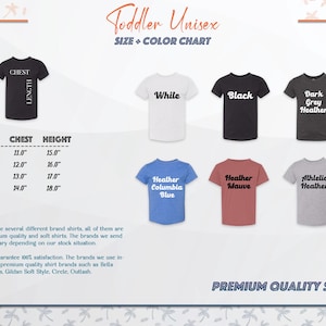 K&ouml;nnte beinhalten: Gr&ouml;&szlig;entabelle f&uuml;r Unisex-Shirts f&uuml;r Kleinkinder. Die Tabelle zeigt Brust- und H&ouml;henma&szlig;e in Zoll f&uuml;r die Gr&ouml;&szlig;en 2T, 3T, 4T und 5T. Die Tabelle zeigt auch verschiedene Farboptionen f&uuml;r die Shirts, darunter Wei&szlig;, Schwarz, Dunkelgrau meliert, Columbia Blau meliert, Mauve meliert und Athletik meliert.