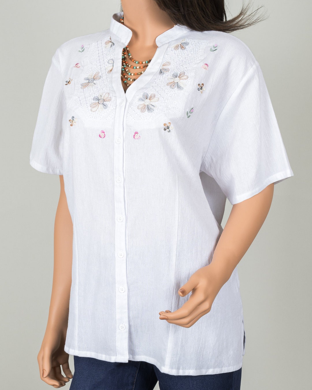 White Floral Basic Top main image 1