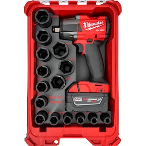 M18 1/2" Medelstor slagnyckel 2962-20 + 19-delars SAE-hylsnyckelsats 49-66-7012 Insats - Milwaukee PACKOUT Verktygsorganisatör