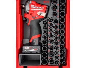 Avvitatore a impulsi M12 da 3/8" 2562-20 + set di bussole da 3/8" 43 pezzi 49-66-7009 - Organizzatore di utensili Milwaukee PACKOUT