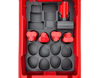 Inserto per batteria Milwaukee M12 XC + CP - Organizzatore di utensili Milwaukee PACKOUT