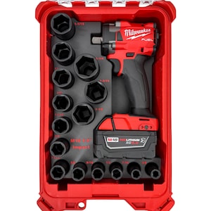 M18 1/2 tums kompakt slagnyckel 2855-20 + 19-delad SAE-hylsnyckelsats 49-66-7012 insats - Milwaukee PACKOUT verktygsorganisatör