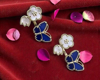 Schmetterling Blume Verstellbarer Ring Blau Emaille Gold Offener Ring Elegant Statement Schmuck Geschenk für Frauen