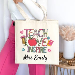 Custom Name Teacher Tote, Personalized Teacher Tote Bag, Teacher Tote Bag, Gift for Teacher, Personalized Teacher Gift, End of year Gift