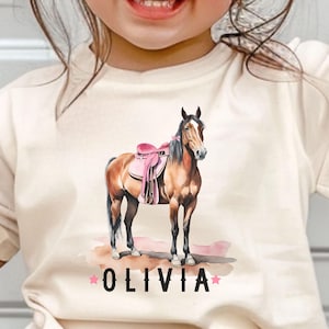 Personalized Horse Shirt for Girls, Custom Toddler Name T-Shirt, Pony Birthday Outfit, Cowgirl Farm Tee, Horse Lover Gift for Kids Party