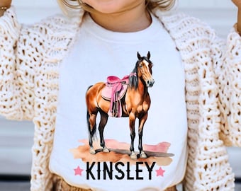 Girls Personalized Horse Tee, Custom Toddler Name Shirt, Pony Birthday Outfit