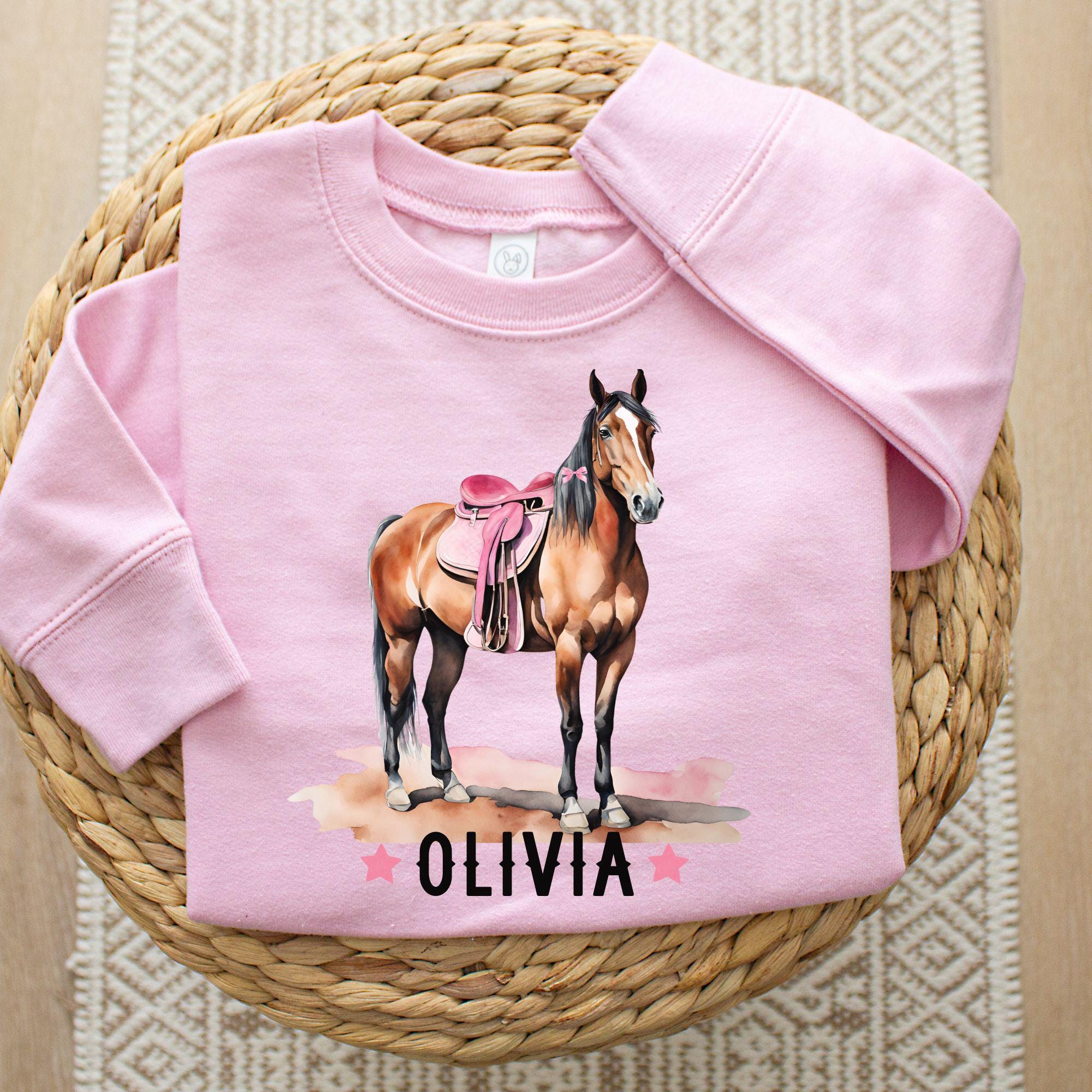 Personalized Horse Sweatshirt for Girls, Custom Toddler Name Sweater, Horse Girl Gift, Kids Equestrian Outfit, Pony Lover Birthday Shirt