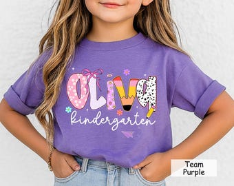 Personalized Kindergarten Shirt, Custom Kids Name Tee, First Day Of School Outfit, Girls Pencil Shirt, Toddler Back To School Gift