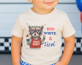 Feral But Free Raccoon 4th of July Shirt: Patriotic Toddler Tee