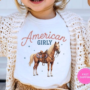 American Girly Shirt,Western 4th of July Shirt,Patriotic Kids Tee,American Cowgirl TShirt, Kids July 4th Western Tee,4th of July Toddler Tee