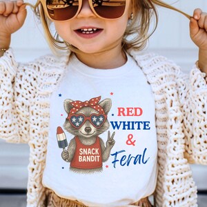 Girls 4th of July Shirt: Feral Raccoon Patriotic Toddler Tee