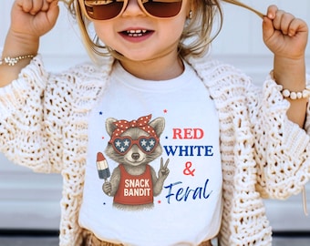 Girls 4th of July Shirt: Feral Raccoon Patriotic Toddler Tee