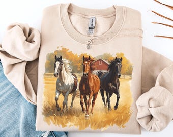 Horse Sweatshirt, Retro Horse Sweater, Horse Horseback Riding Sweatshirt, Horse Lover Gift, Vintage Nature Lover Sweater, Winter Sweater