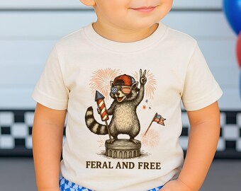 Feral Raccoon 4th of July Kids Shirt: Funny Patriotic Toddler Tee