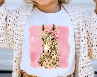 Girls Horse Shirt, Pink Bow Toddler Tee, Western Cowgirl Kids Top