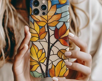 Mosaic Fall Leaves Phone Case: Stained Glass Floral Design