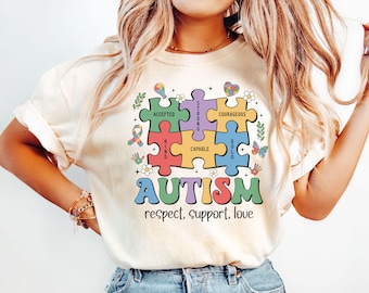Autism Awareness Puzzle Piece Shirt, Support Tee, Comfort Colors Supportive Apparel