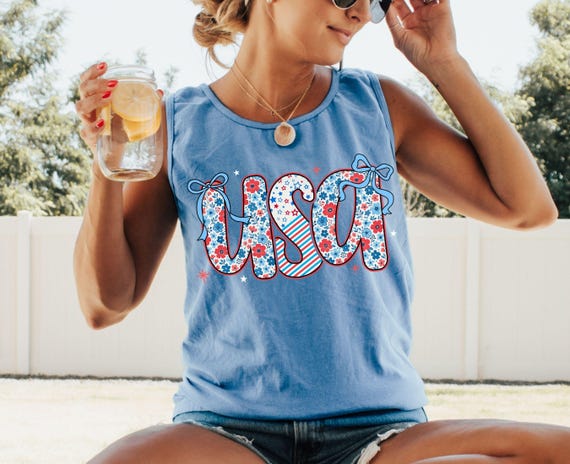 Floral USA Tank Top, Comfort Colors Patriotic Tank, 4th Of July Shirt, Memorial Day Outfit, Summer America Graphic Top, Independence Day