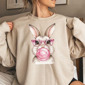 Easter Coquette Bunny Sweatshirt, Blowing Gum Shirt, Easter Bunny Sweatshirt, Easter Sweater for Women, Ladies Easter Bunny, Bunny Sweater