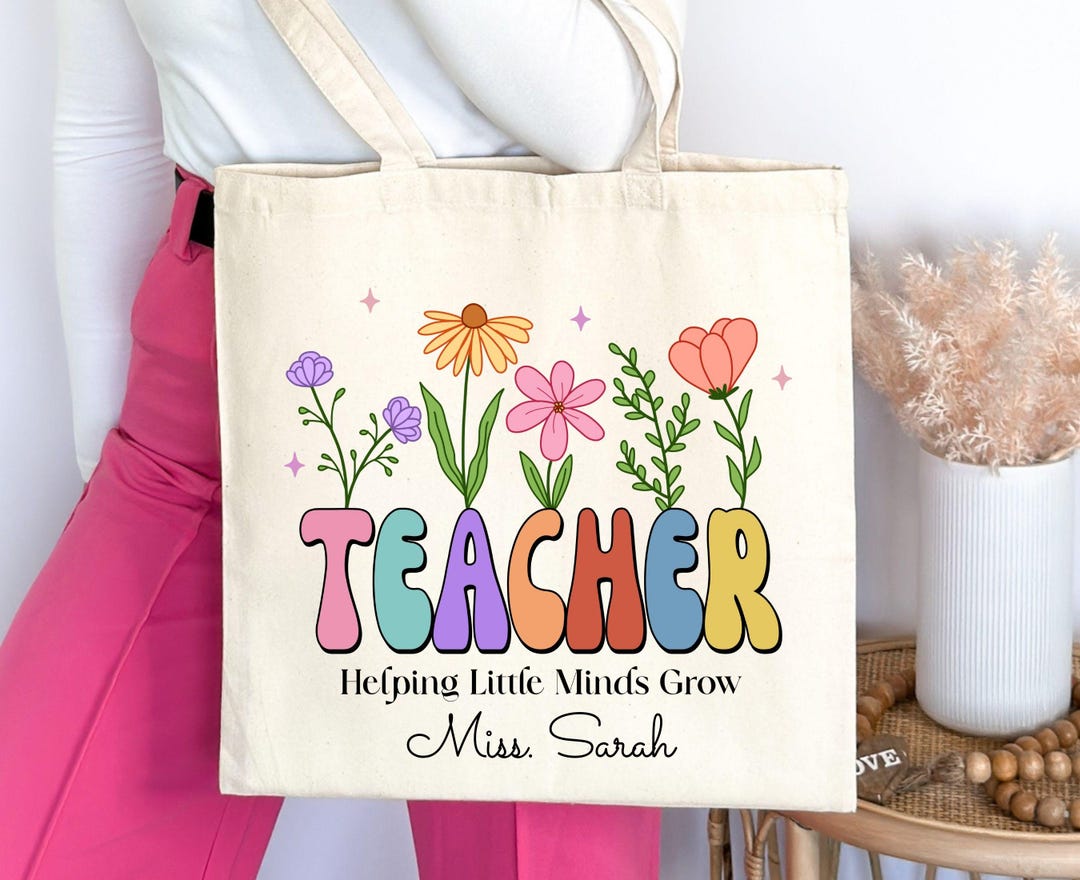 Personalized Name Teacher Tote, Custom Teacher Tote, Tote Bag for ...