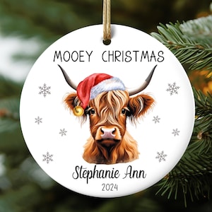 Personalized Cow Christmas Ornament for Kids- 2024 Holiday Gift Ornament- Cow Christmas Ornament Gift, Custom Cow-Mooey Christmas Ornament