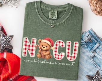 NICU Nurse Christmas T-Shirt, Comfort Colors Teddy Bear Tee