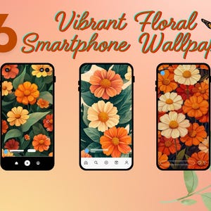 Lebendige Blumen-Smartphone-Hintergrund: Fröhliche Blumen-Kunst (6er Set) (Digitaler Download)