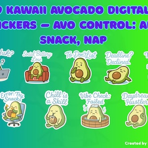 Avocado Digitale Aufkleber | “Avo Control: Alt Snack Nicki” | 9 PNG, GoodNotes & Digital Planner Niedliches Faules Snack Dekor