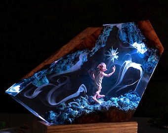 House Elf Resin Lamp – Handmade Wizard Fantasy Art Light, Magical Desk Decor Gift