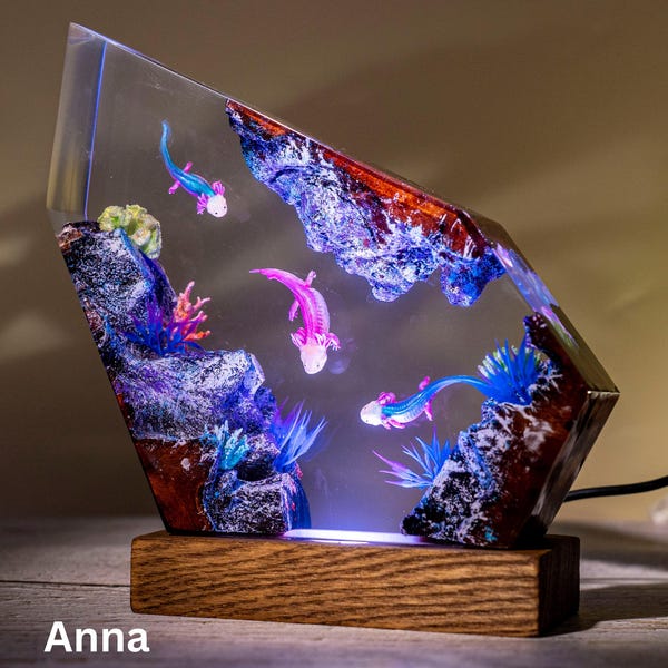 Axolotl Aquarium Resin Lamp: Handmade RGB Night Light – Pet Lover Gift & Home Decoration