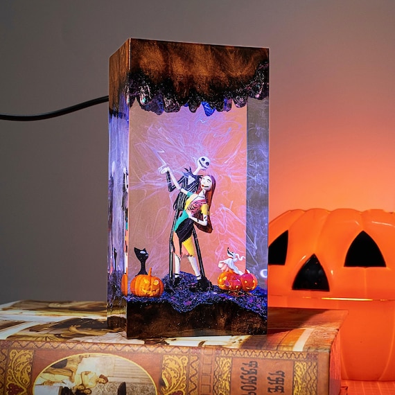 Jack and Sally Halloween Lamp: Pumpkin Patch Epoxy Resin Light
