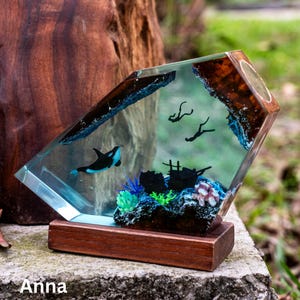 Epoxy Resin Ocean Night Light: Sea Turtle, Shark & Stingray Lamp