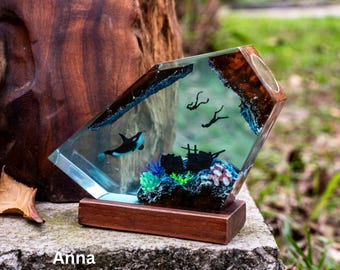 Epoxy Resin Ocean Night Light: Sea Turtle, Shark & Stingray Lamp