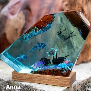 Whale Shark and Diver couple Resin Night Lights -Axolotl resin lamp Resin Ocean Lamp, Handcrafted Home Decor, gift for her