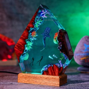 Whale Shark Resin Night Light: Ocean Scene Lamp, Coastal Home Decor
