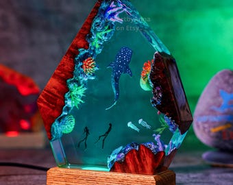 Whale Shark Resin Night Light: Ocean Scene Lamp, Coastal Home Decor