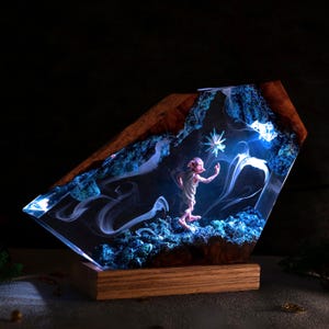 House Elf Resin Lamp – Handmade Wizard Fantasy Art Light, Magical Desk Decor Gift