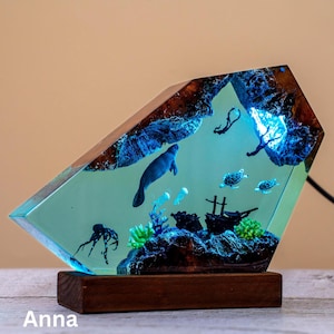 Manatee & Octopus Epoxy Resin lamp, Axolotl resin night light, Handcrafted Gift for her