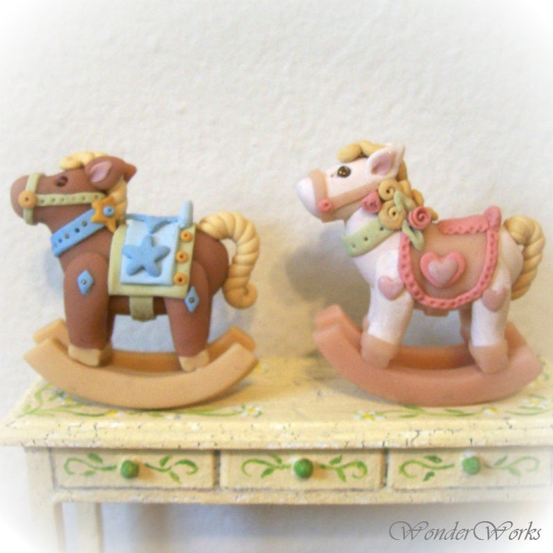 Blue Boy Rocking Horse Miniature Unique Sculpture 12th Scale Etsy