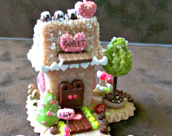 Whimsy Love Sweet Shop Miniature Handmade Faerie House One of a Kind Sculpted Love Shack