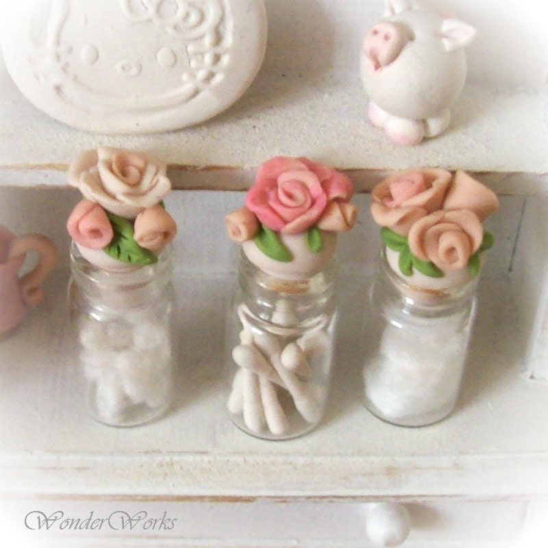 Fancy Pink Rose Mini Filled Glass Bottles for Bath or Nursery