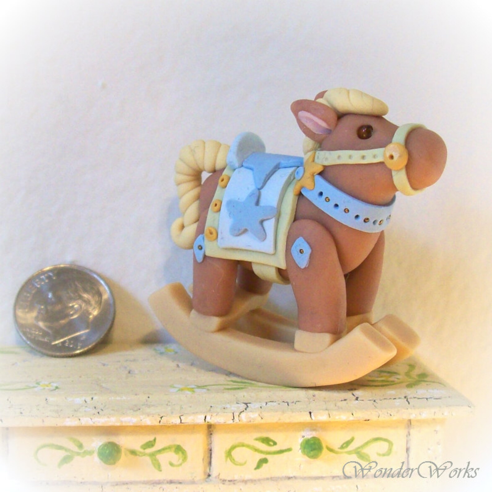 Blue Boy Rocking Horse Miniature Unique Sculpture 12th Scale Etsy