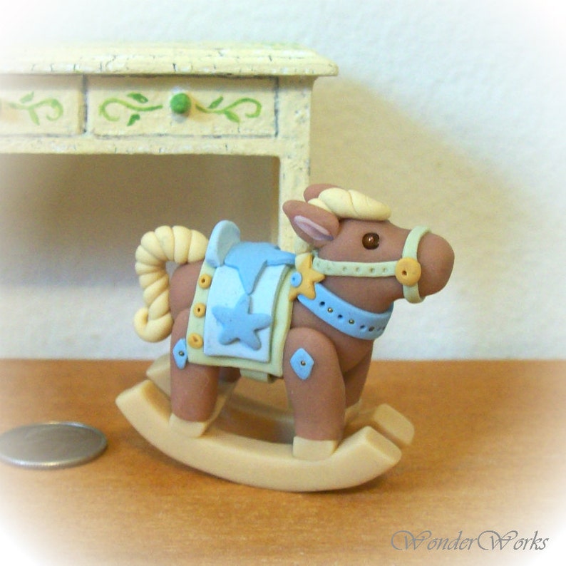 Blue Boy Rocking Horse Miniature Unique Sculpture 12th Scale Etsy