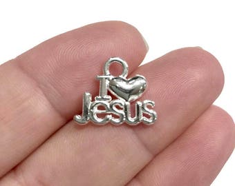 15pcs I Love Jesus Charms Connectors Religious Charms Antique Silver Tone 27x17mm cf3145