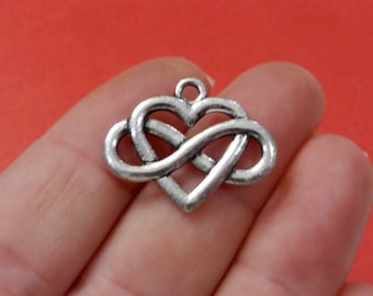10 Charms, Infinity Heart "antiqued silver"  charms 24.7x19.6mm, Hole: Approx. 2.3mm